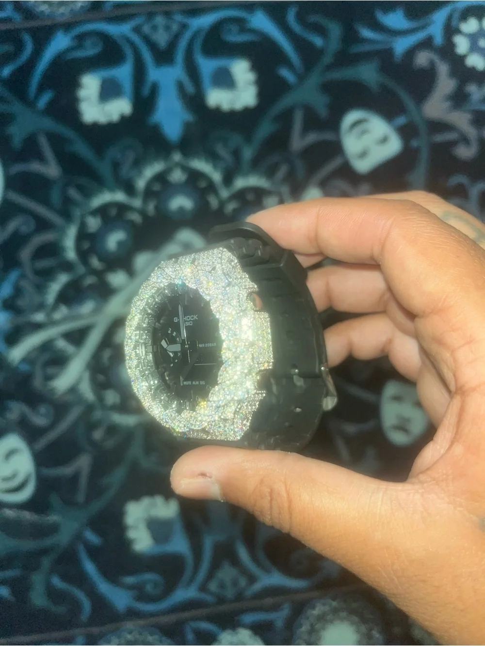G-Shock Black Dial Watch with .925 Silver dimond Bezel